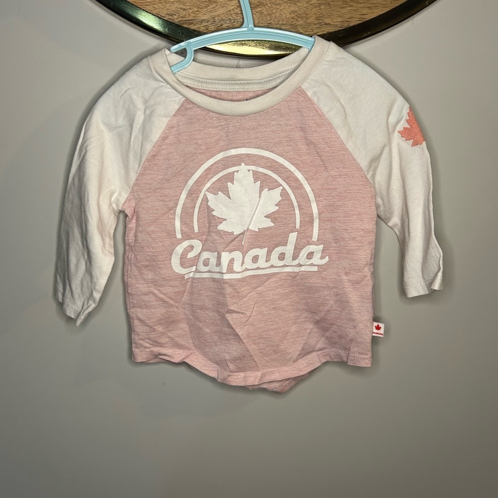 Canada Kids Long Sleeve Raglan Tee - Pink and White